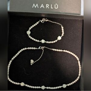 Elegant White Pearl and Rose Jewelry Set By Marlu In Italy - With Original Box